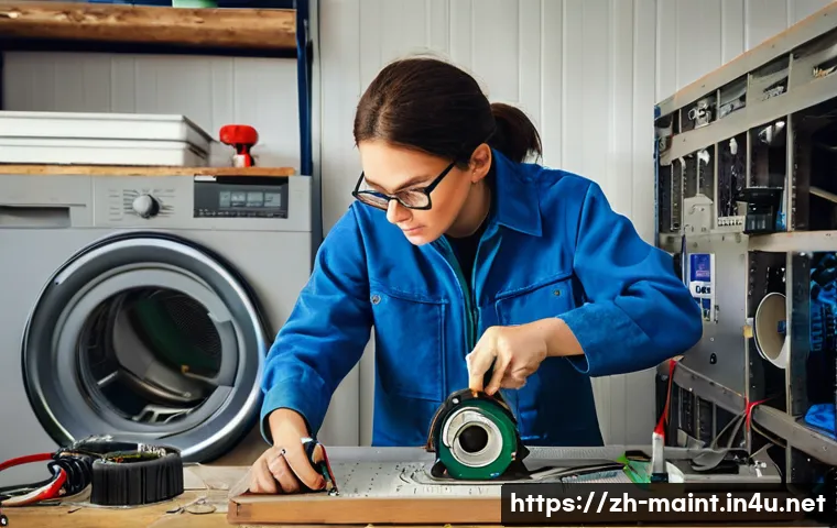 전동기 고장 유형과 정비 방법 - **Prompt:** "A medium shot of a focused, gender-neutral adult in a clean, brightly lit home workshop...