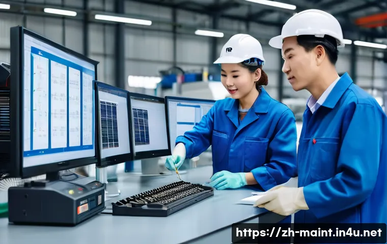 생산설비 유지보수의 경제적 효과 - A modern industrial factory setting featuring a team of maintenance engineers performing preventive ...