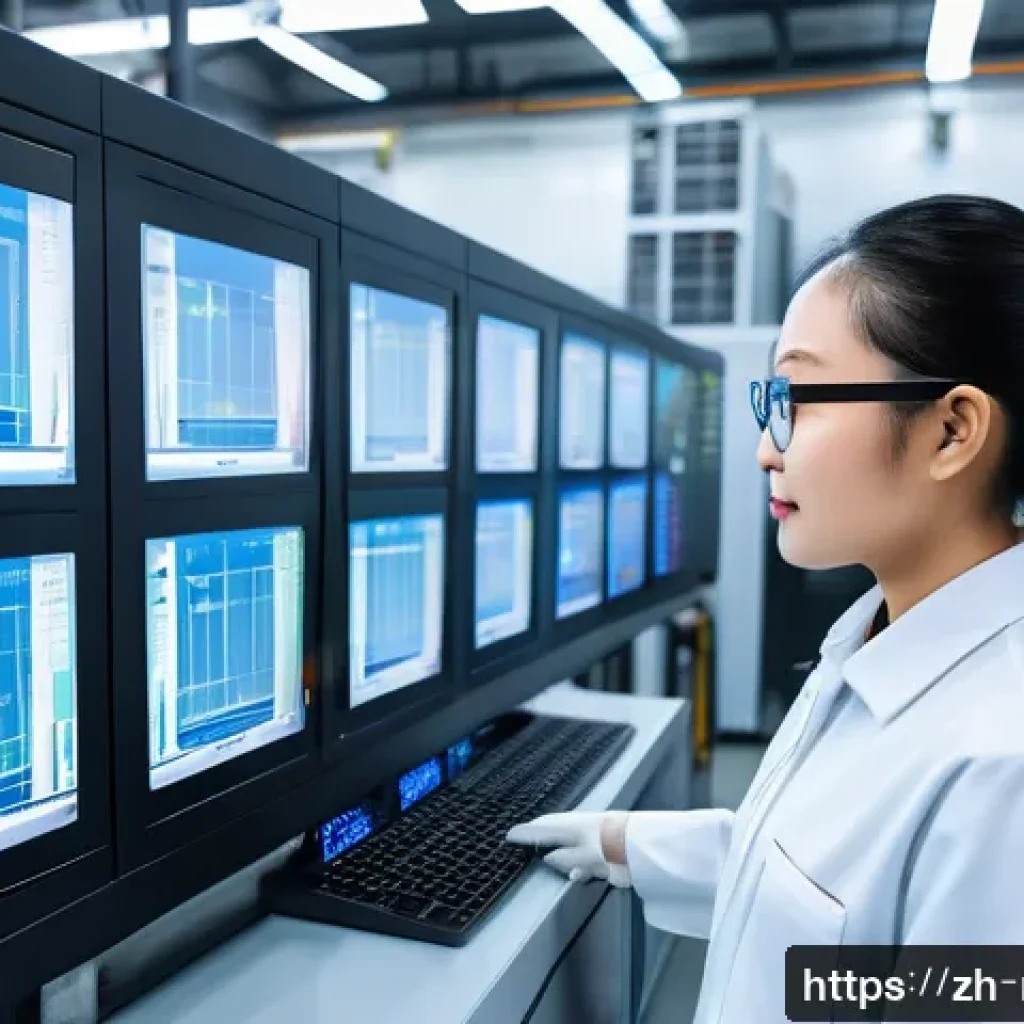 생산설비 유지보수 직무 관련 해외 동향 - A high-tech industrial factory interior showcasing advanced sensor arrays attached to heavy machiner...