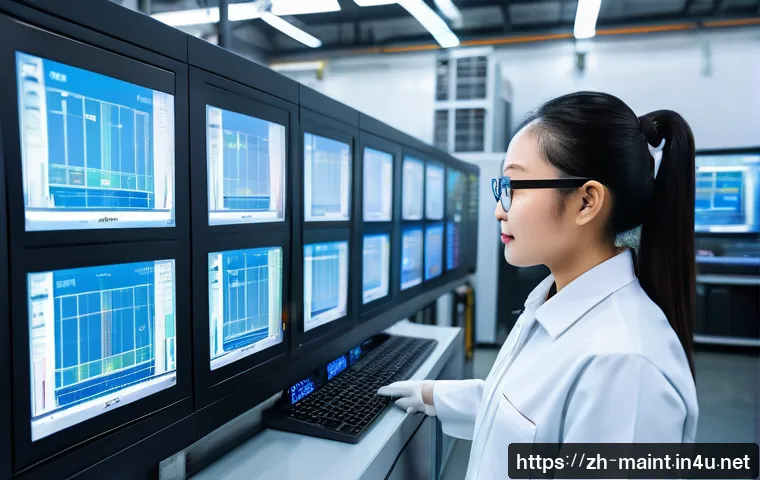 생산설비 유지보수 직무 관련 해외 동향 - A high-tech industrial factory interior showcasing advanced sensor arrays attached to heavy machiner...