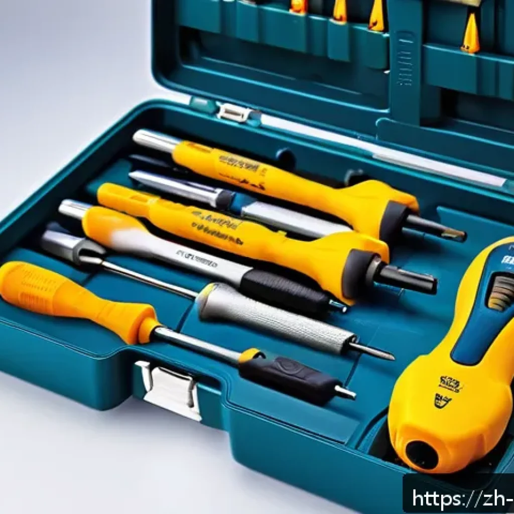 설비 보수에 필요한 공구 및 장비 정리 - A detailed image of a versatile screwdriver set neatly arranged in a portable storage box, featuring...
