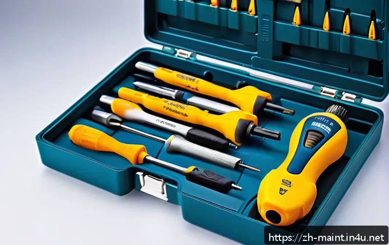 설비 보수에 필요한 공구 및 장비 정리 - A detailed image of a versatile screwdriver set neatly arranged in a portable storage box, featuring...