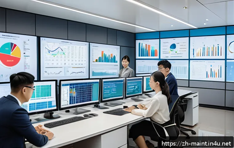 설비 수명주기 관리 Life Cycle Cost - A modern industrial procurement office scene showing a diverse team of professionals analyzing detai...
