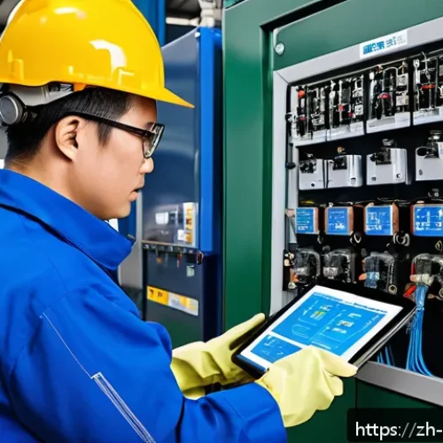 설비 유지보수 직무 인터뷰 - A detailed industrial workshop scene showing a skilled technician in safety gear performing preventi...